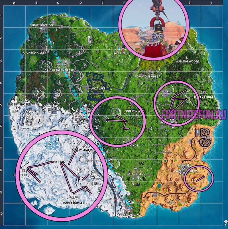 карта зиплайнов в фортнайт