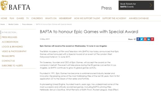 bafta 520x293 - Epic Games получит награду BAFTA