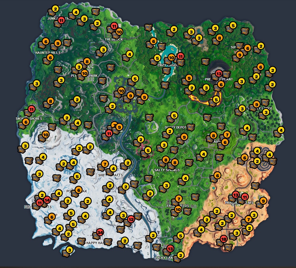 Карта секретных сундуков фортнайт
