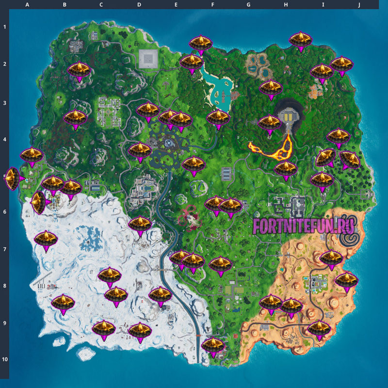карта костерков фортнайт